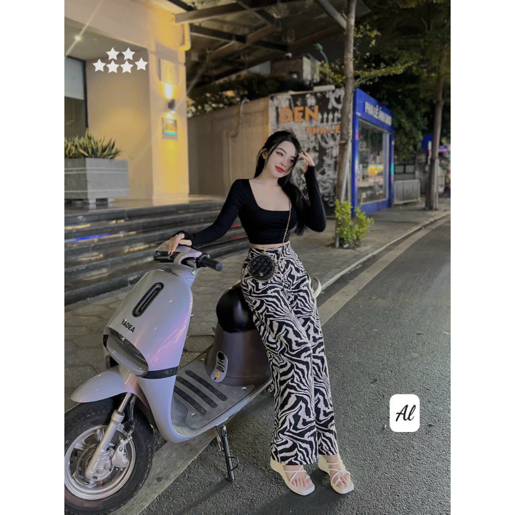 Set nữ 2 món áo thun tay dài mix quần suông beo dáng dài xinh xắn chất thun bozip