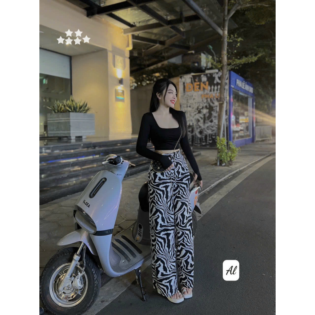 Set nữ 2 món áo thun tay dài mix quần suông beo dáng dài xinh xắn chất thun bozip