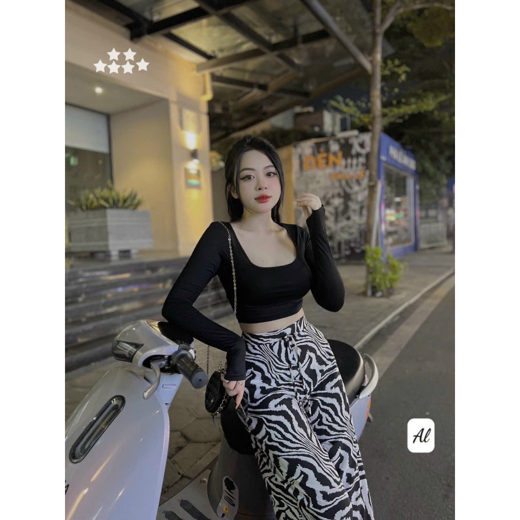 Set nữ 2 món áo thun tay dài mix quần suông beo dáng dài xinh xắn chất thun bozip