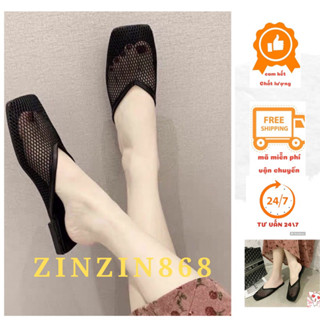 zinzin868- ( lùi 1-2 size form rộng) Dép nữ mũi vuông phối lưới( sục lưới vuông nữ) Dép Sục Lưới Nữ Mũi Vuông Form To