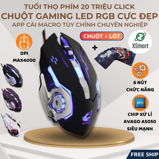 COMBO Chuột Gaming FREE WOLF V5 RGB và Lót chuột Led 7 Màu Cực Đẹp Chuyên Game