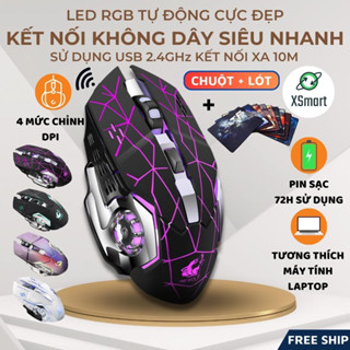  Chuột Máy Tính Không Dây Và Lót Chuột Gaming X8 Led Đổi Màu Pin Sạc Chơi Game Dùng Văn Phòng XSmart 