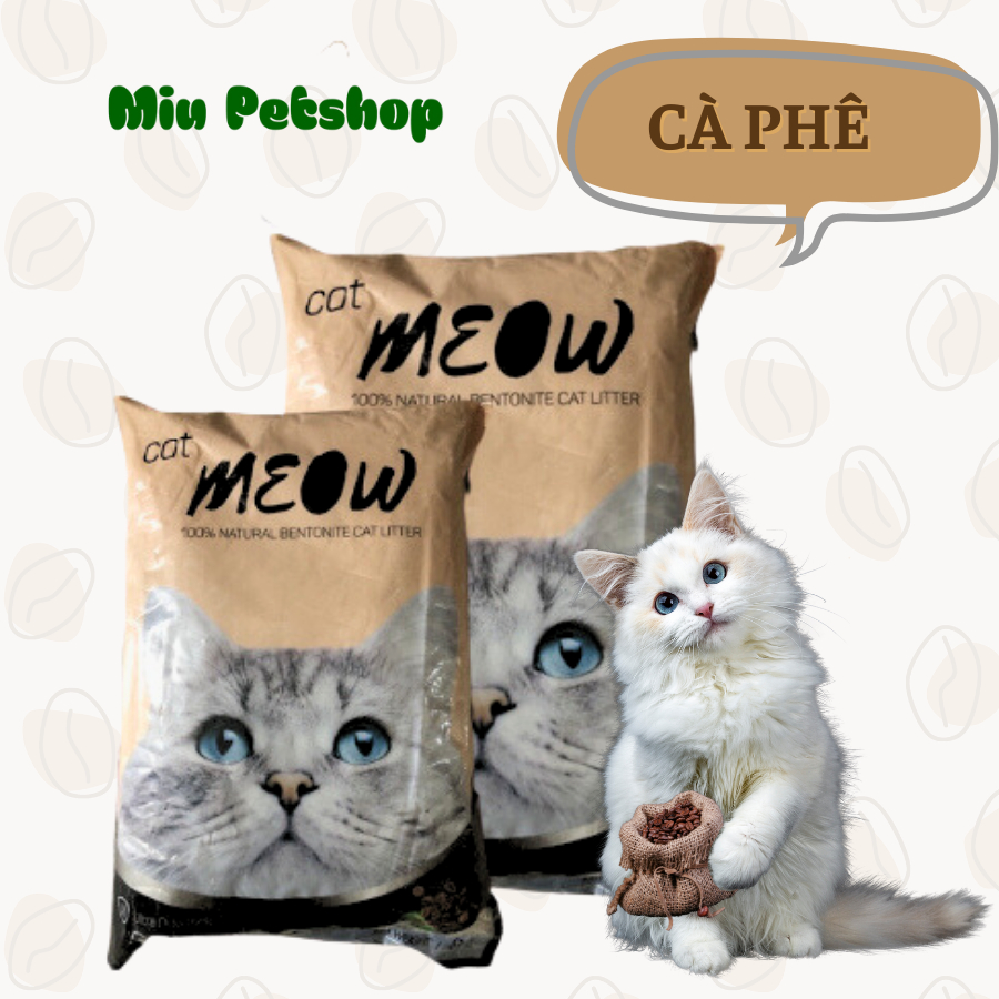 Cát vệ sinh cho mèo Meow Cat 8L hương cà phê, Cát vệ sinh cho mèo khử mùi, vón cục