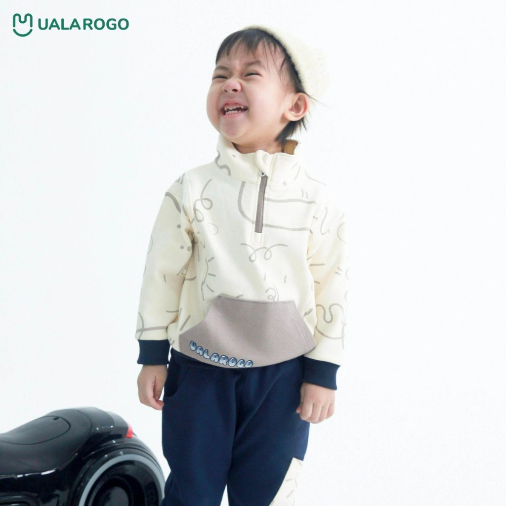 Bộ thu đông cho bé Ualarogo 9 tháng - 4 tuổi vải Cotton nỉ dài tay cổ khoá bo ống giữ ấm mềm mại thoáng khí 3676