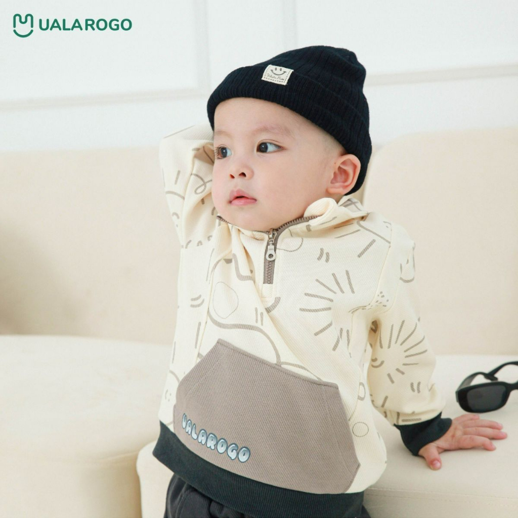 Bộ thu đông cho bé Ualarogo 9 tháng - 4 tuổi vải Cotton nỉ dài tay cổ khoá bo ống giữ ấm mềm mại thoáng khí 3676