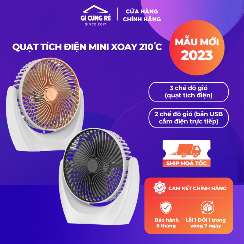 Quạt tích điện mini siêu bền, động cơ không tiếng