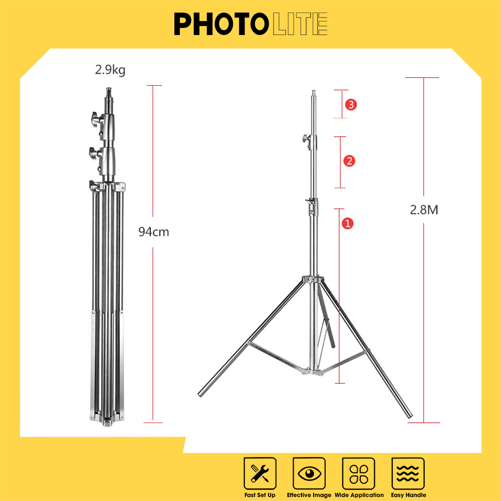 Chân đèn inox flash/led studio cao 2m8 chất lượng tốt