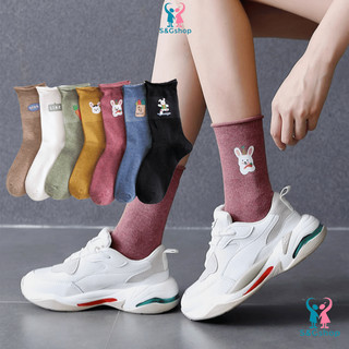 Tất nam nữ cotton cao cổ thêu hình thời trang, vớ cao cổ nữ cotton