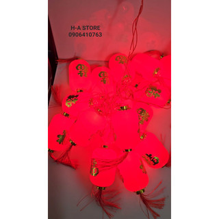 Bộ dây đèn led trang trí tết lồng đèn đỏ tròn dài 5m 16 bóng chớp + đầu nối