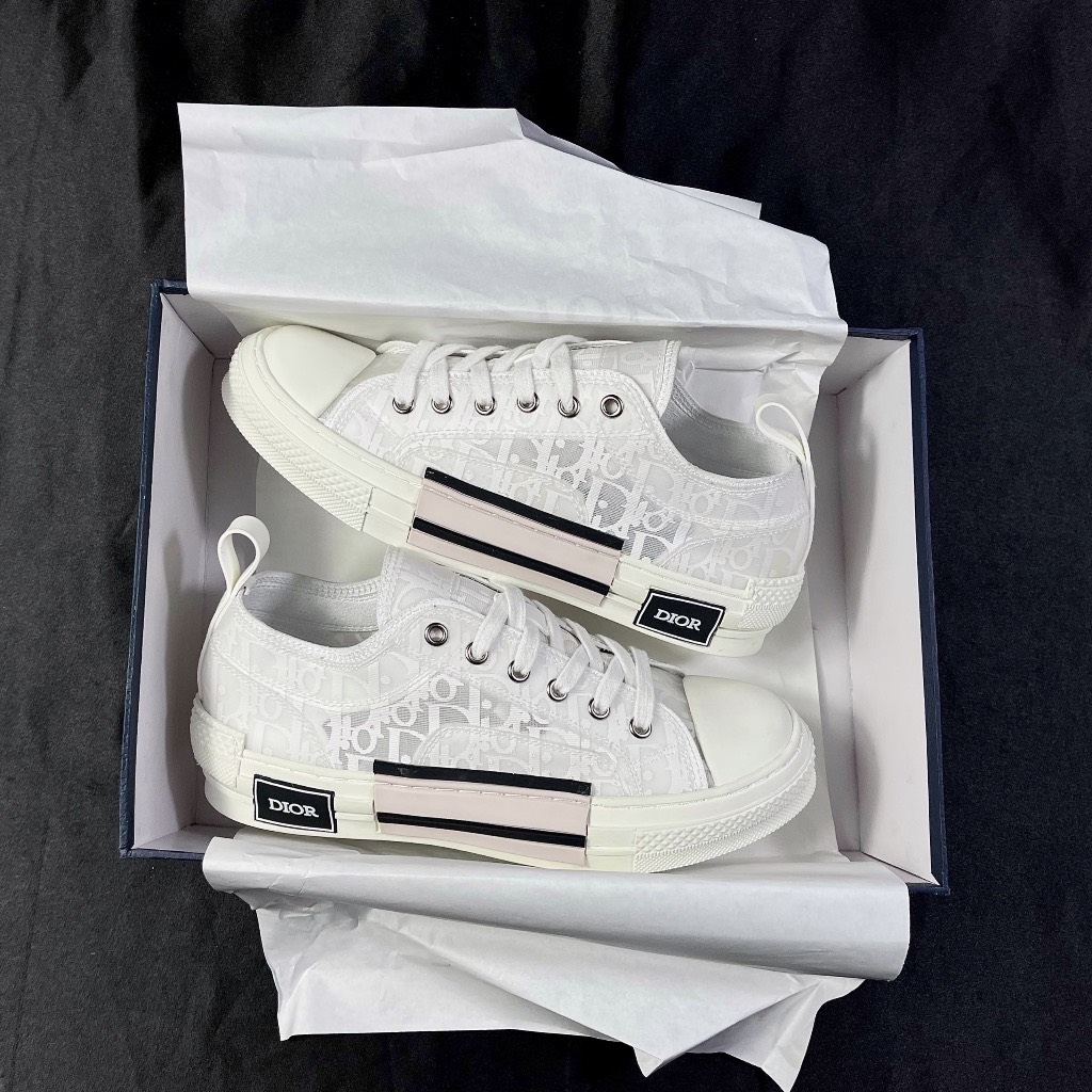 GIÀY DIO B23 SNEAKER LOW ALL WHITE LAI AU HỌA TIẾT MONO TRẮNG box trắng giá tốt ae trải nhiệm