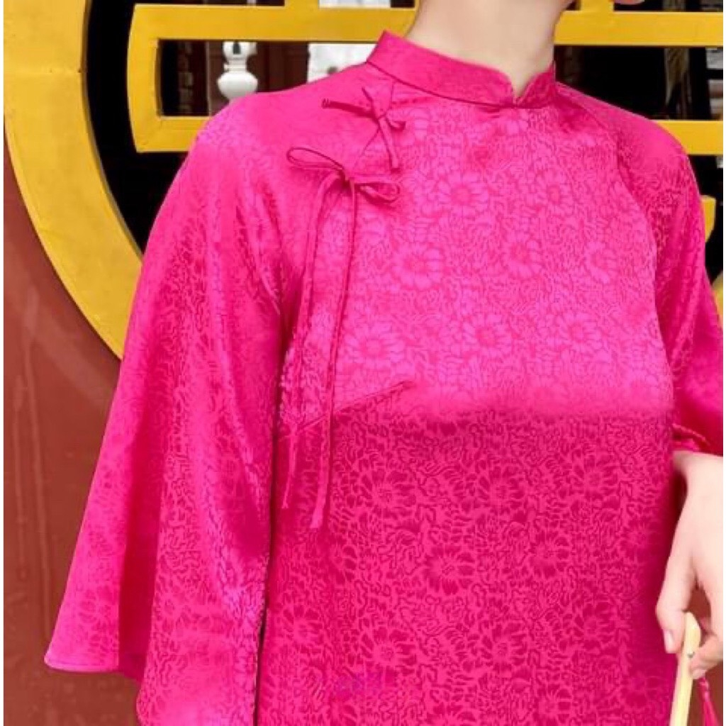 Áo Dài Cách Tân-Áo Dài Fom Xuông Gấm Tơ Đính Nơ Đủ Màu Cao Cấp Sang Trọng Quý Phái