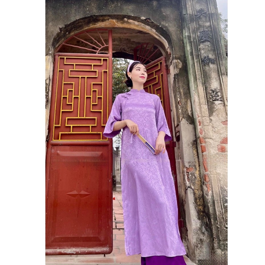 Áo Dài Cách Tân-Áo Dài Fom Xuông Gấm Tơ Đính Nơ Đủ Màu Cao Cấp Sang Trọng Quý Phái