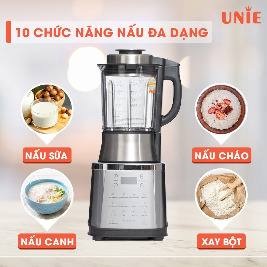 Máy làm sữa hạt UNIE V9S V8S chính hãng 84.000 vòng/ phút, gioăng chống trào tuyệt đối 5 lớp sản phẩm chính hãng