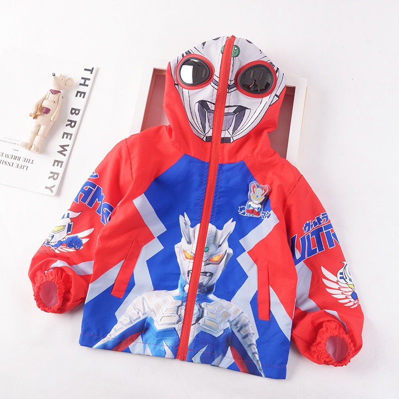 Áo gió bé trai, áo khoác gió siêu nhân có đèn và mũ có mắt kính hàng cao cấp cho bé Xu Xu Kids