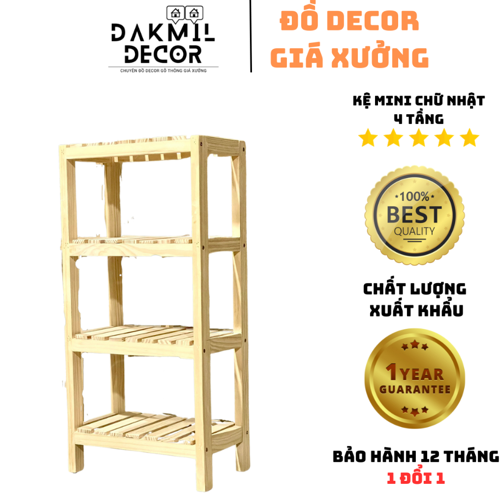 Kệ gỗ mini hình chữ nhật 4 tầng để sen đá, bàn làm việc,kệ gia vị