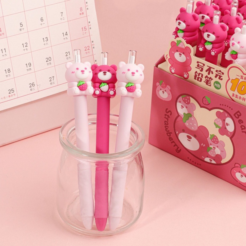 Bút chì kim bấm gấu dâu lotso dễ thương. Ngòi 0.5mm