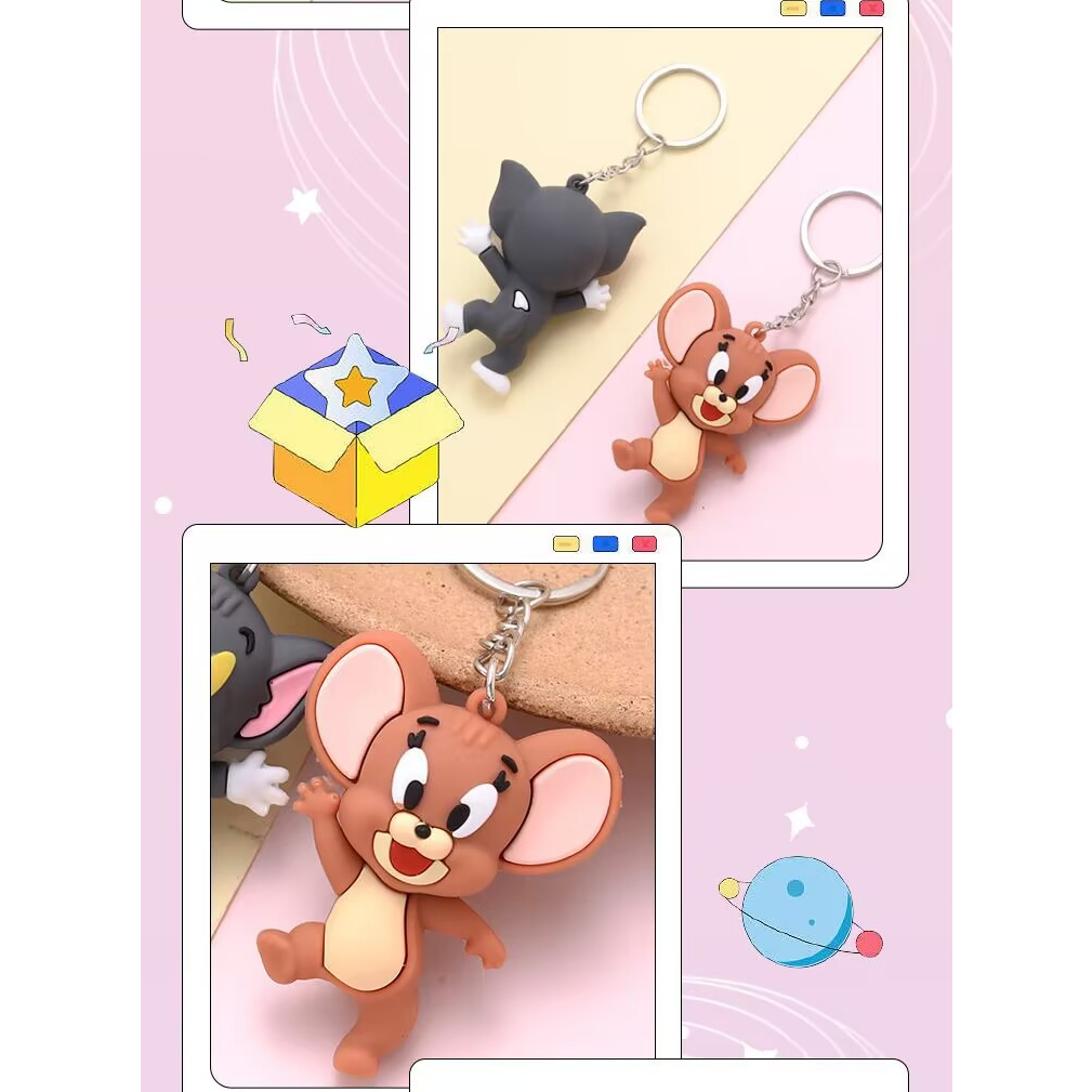 Móc khóa silicon Tom & Jerry, móc cài balo túi xách, trang trí