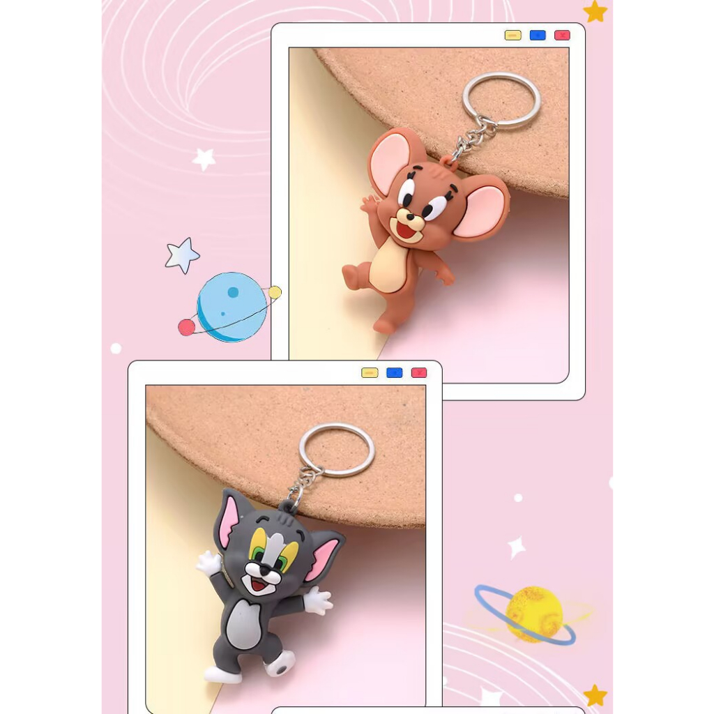 Móc khóa silicon Tom & Jerry, móc cài balo túi xách, trang trí