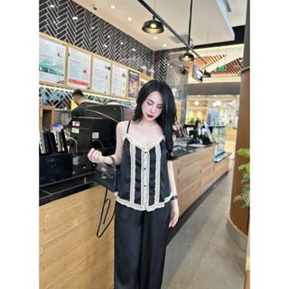 Bộ lụa dây phối ren quần dài. lụa latin mềm, mịn, ko nhăn