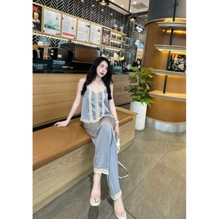 Bộ lụa dây phối ren quần dài. lụa latin mềm, mịn, ko nhăn