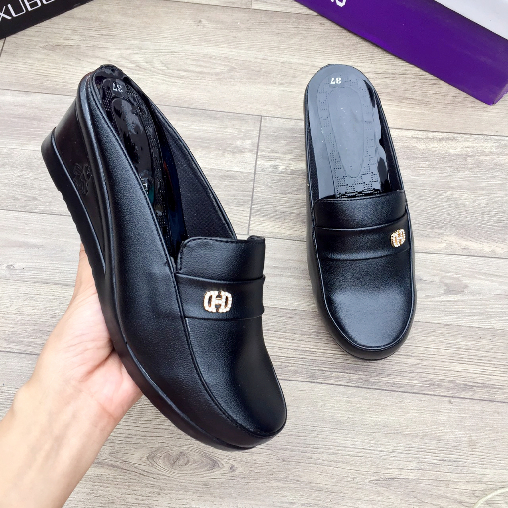 Giày sục trung niên hở gót cho bà cho mẹ - Sục đế xuồng siêu nhẹ cực êm - Cao 5p