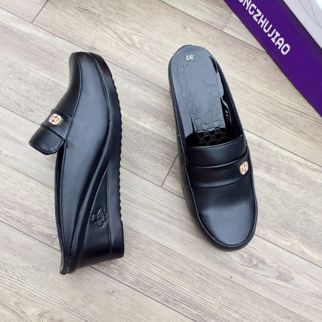 Giày sục trung niên hở gót cho bà cho mẹ - Sục đế xuồng siêu nhẹ cực êm - Cao 5p