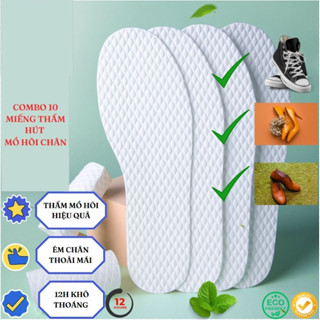 Combo10 đôi Miếng lót giầy, Miếng thấm hút Mồ hôi chân, Siêu thấm, Siêu mỏng, Khô giày, Khử mùi Elle Belle