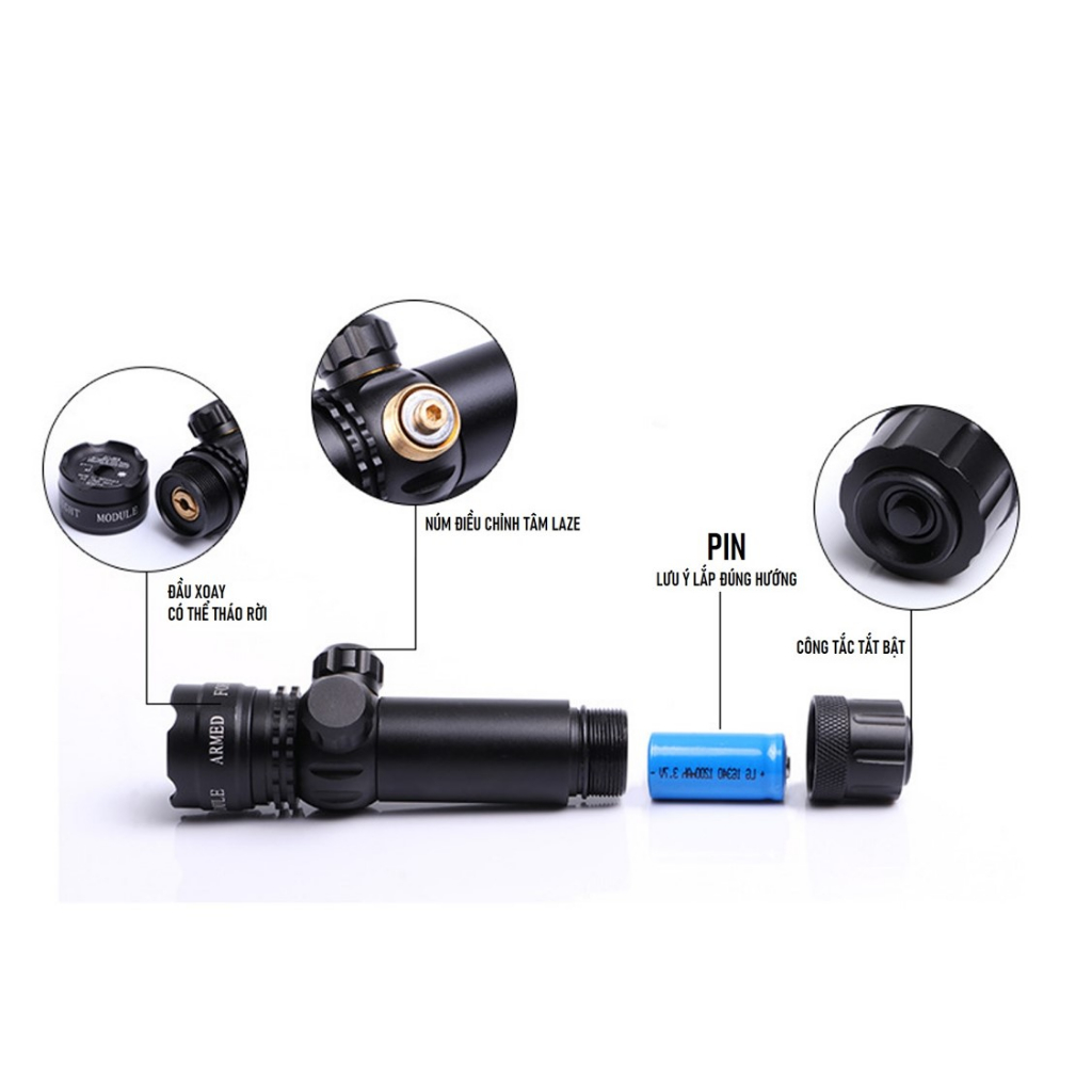 Đèn Laze Tia Xanh Lá Chiếu Xa Kim Loại Cho VlP 10 11 12, Na' - Đồ Chơi Ngọc Quan