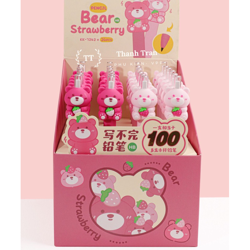 Bút chì kim bấm gấu dâu lotso dễ thương. Ngòi 0.5mm