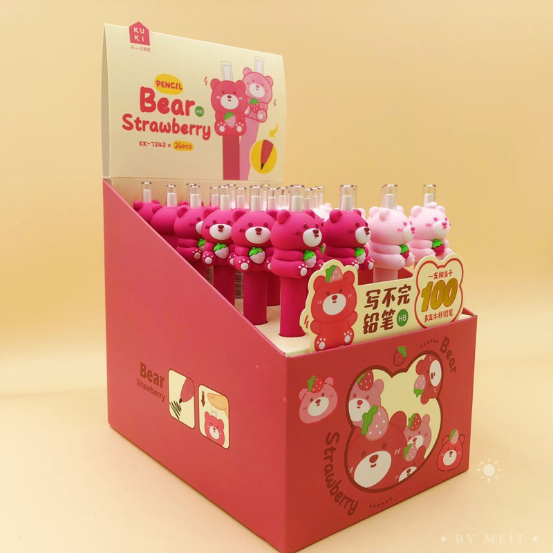 Bút chì kim bấm gấu dâu lotso dễ thương. Ngòi 0.5mm