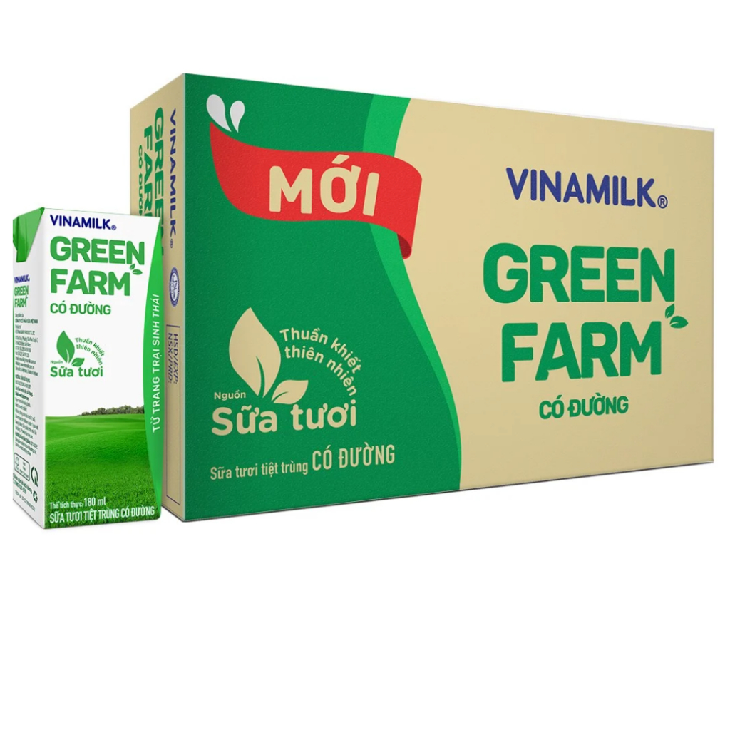Thùng 48 Sữa Tươi Tiệt Trùng Vinamilk Green Farm - Sữa Tươi 100% CÓ Đường 180ml
