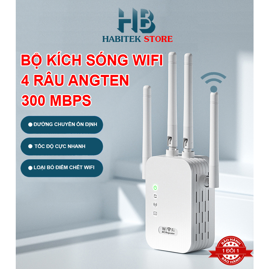 Bộ Kích Sóng Wifi Habitek  KS01 , 4 Râu tốc độ cao 300 Mbps ,Xuyên Tường Mạnh Mẽ