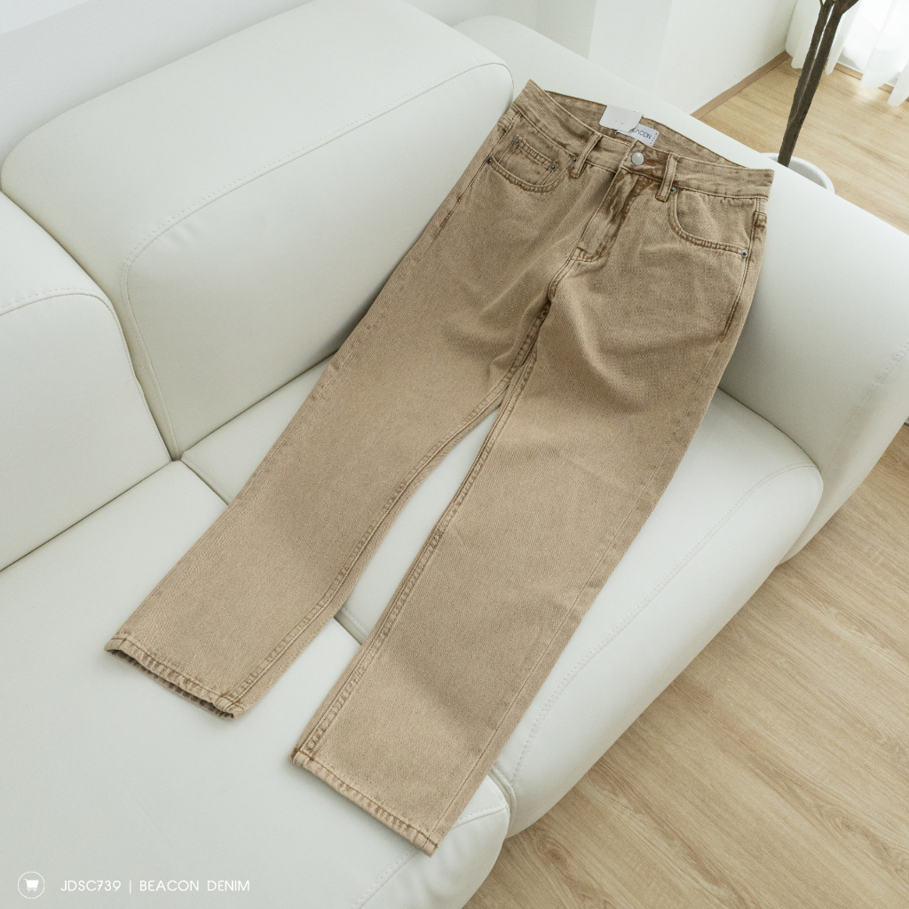 Quần Nam Denim Wash Carrot Fit - Mid Rise Màu Nâu Wash (Nhạt) BEACON DENIM Mã JDSC739 Mới Mẻ, Trẻ Trung