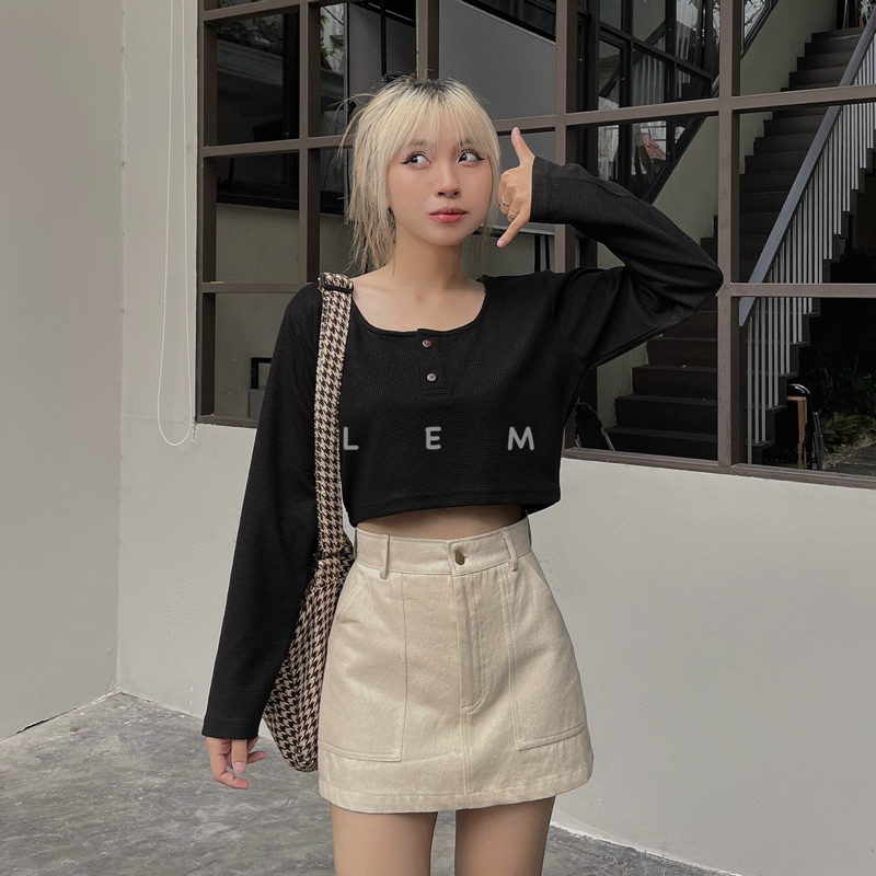 CHÂN VÁY KAKI NGẮN LEM