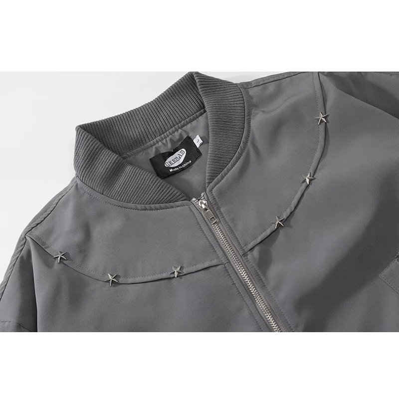 Áo Khoác Bomber Đính Sao Tay Bo Nhún Phong Cách Đường Phố
