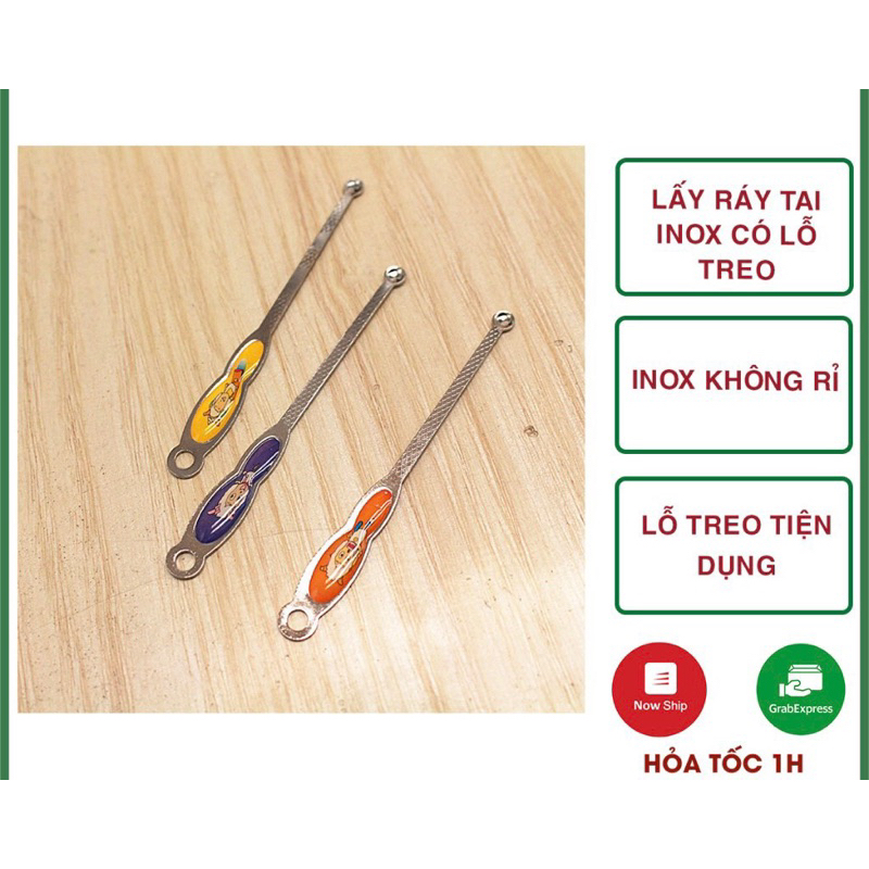 Cây lấy ráy tai inox có lỗ treo, dụng cụ lấy/ngoáy ráy tai inox