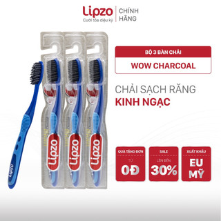 Combo 3 bàn chải đánh răng lipzo wow charcoal than hoạt tính kháng khuẩn hút ẩm khử mùi