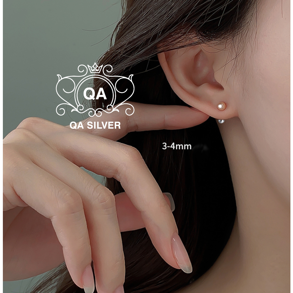 Khuyên tai bạc 925 nữ tròn bông ngọc trai nhân tạo chốt bi vặn S925 PEARL QA SILVER Earrings EA230905