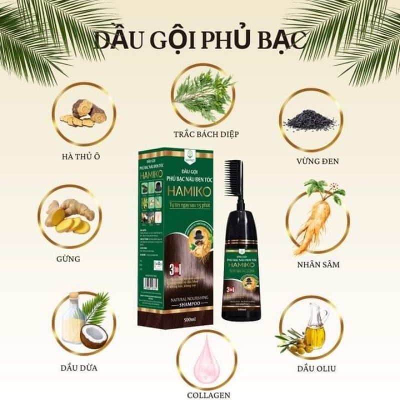 Dầu gội phủ bạc PUCOLIZA, HAMiKO mẫu mới 500ML- 3 Màu: Nâu hạt dẻ, Nâu đen, Đen
