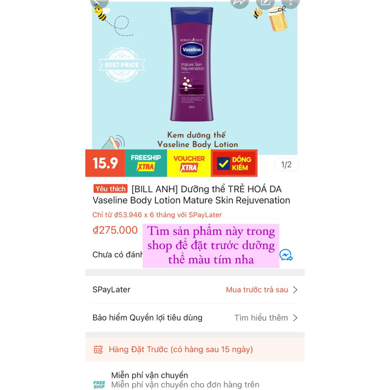 Dưỡng thể CẤP ẨM & TRẺ HOÁ DA Vaseline Body Lotion - Cocoa Bơ Cacao & Matur