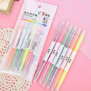 Bút Highlight Pastel Dạ Quang 2 Đầu, Bút Đánh Dấu Nhớ Cute / Bút đánh dấu dòng dạ quang Bút highlight 2 đầu 6 màu
