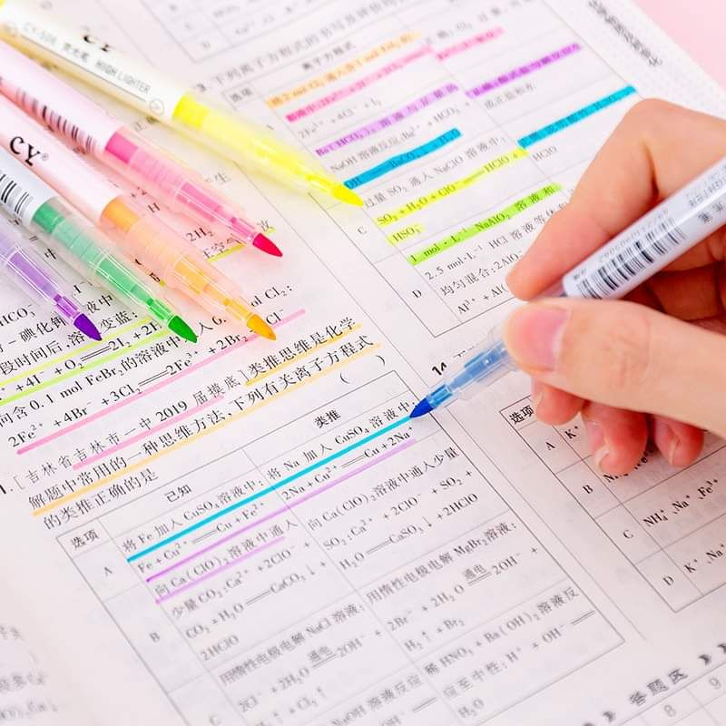 Bút Highlight Pastel Dạ Quang 2 Đầu, Bút Đánh Dấu Nhớ Cute / Bút đánh dấu dòng dạ quang Bút highlight 2 đầu 6 màu