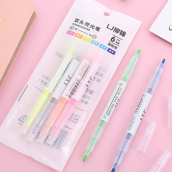 Bút Highlight Pastel Dạ Quang 2 Đầu, Bút Đánh Dấu Nhớ Cute / Bút đánh dấu dòng dạ quang Bút highlight 2 đầu 6 màu