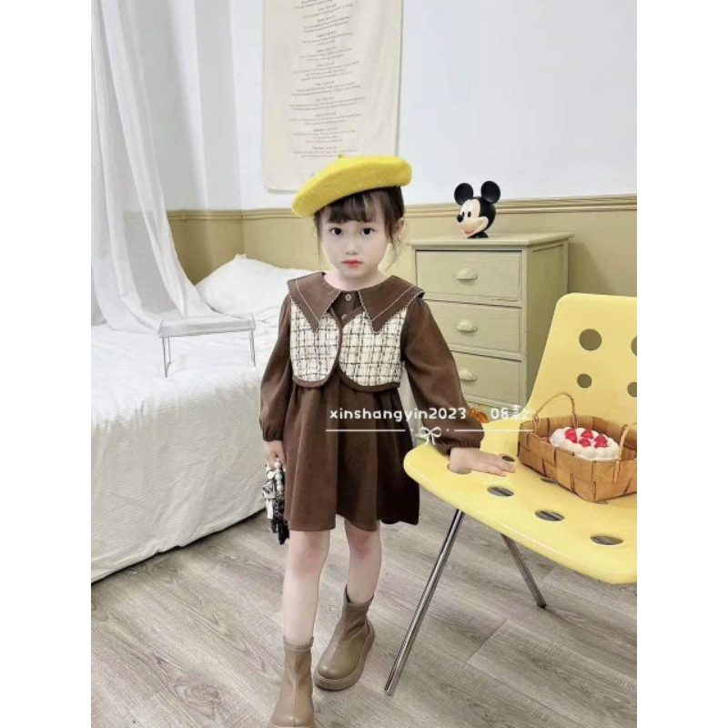 Set váy thu đông cho bé.set váy nhung +áo gile cho bé gái 9 đến 28kg.hình thật trải sàn ak