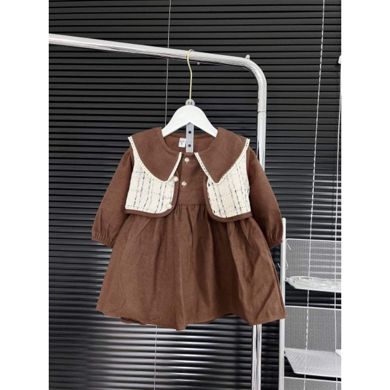 Set váy thu đông cho bé.set váy nhung +áo gile cho bé gái 9 đến 28kg.hình thật trải sàn ak