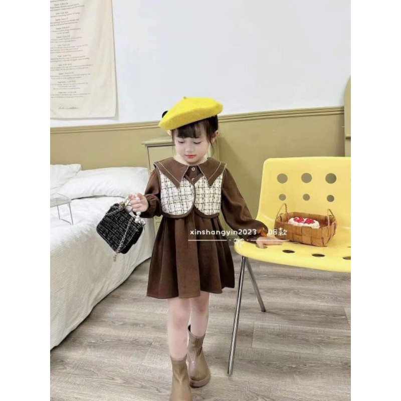 Set váy thu đông cho bé.set váy nhung +áo gile cho bé gái 9 đến 28kg.hình thật trải sàn ak