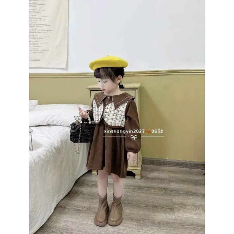 Set váy thu đông cho bé.set váy nhung +áo gile cho bé gái 9 đến 28kg.hình thật trải sàn ak