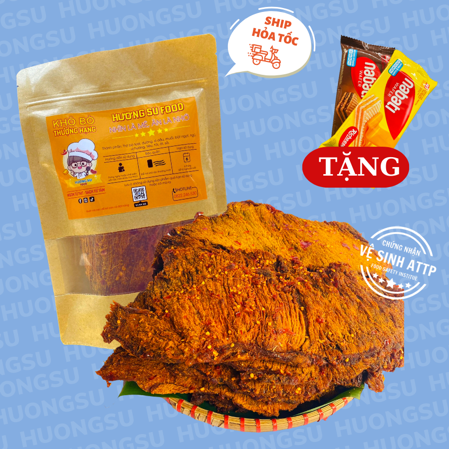 Khô Bò Miếng Tây Nguyên 500G Xuất Khẩu 100% Thịt Bò Tươi Không Chất Bảo Quản Đạt Chuẩn ATVSTP HươngSu Food