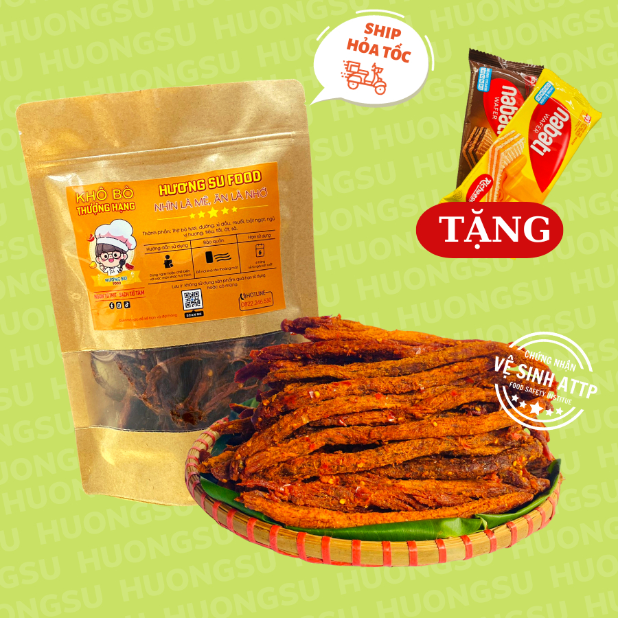 Khô Bò Que 500G Xuất Khẩu 100% Thịt Bò Tây Nguyên Không Chất Bảo Quản Đảm Thơm Ngon Đậm Vị HươngSu Food