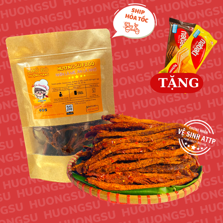 Khô Bò Que 250G Bò Thật 100% Thịt Bò Tươi Tây Nguyên Không Chất Bảo Quản Thơm Ngon Đậm Vị Đạt Chuẩn ATVSTP HươngSu Food